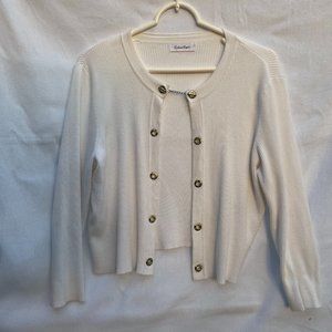 Calvin Klein Women's Sweater White Ribbed with Gold Accents Size M
